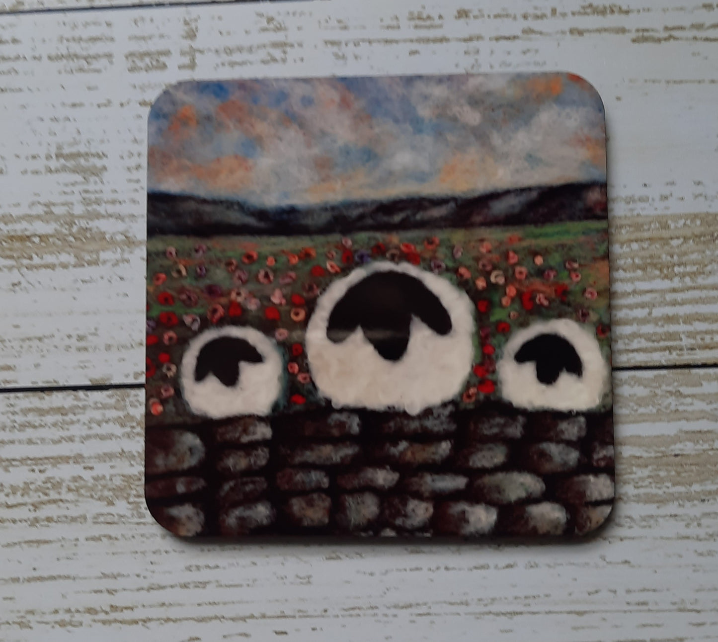 Sheep mother and lambs coaster