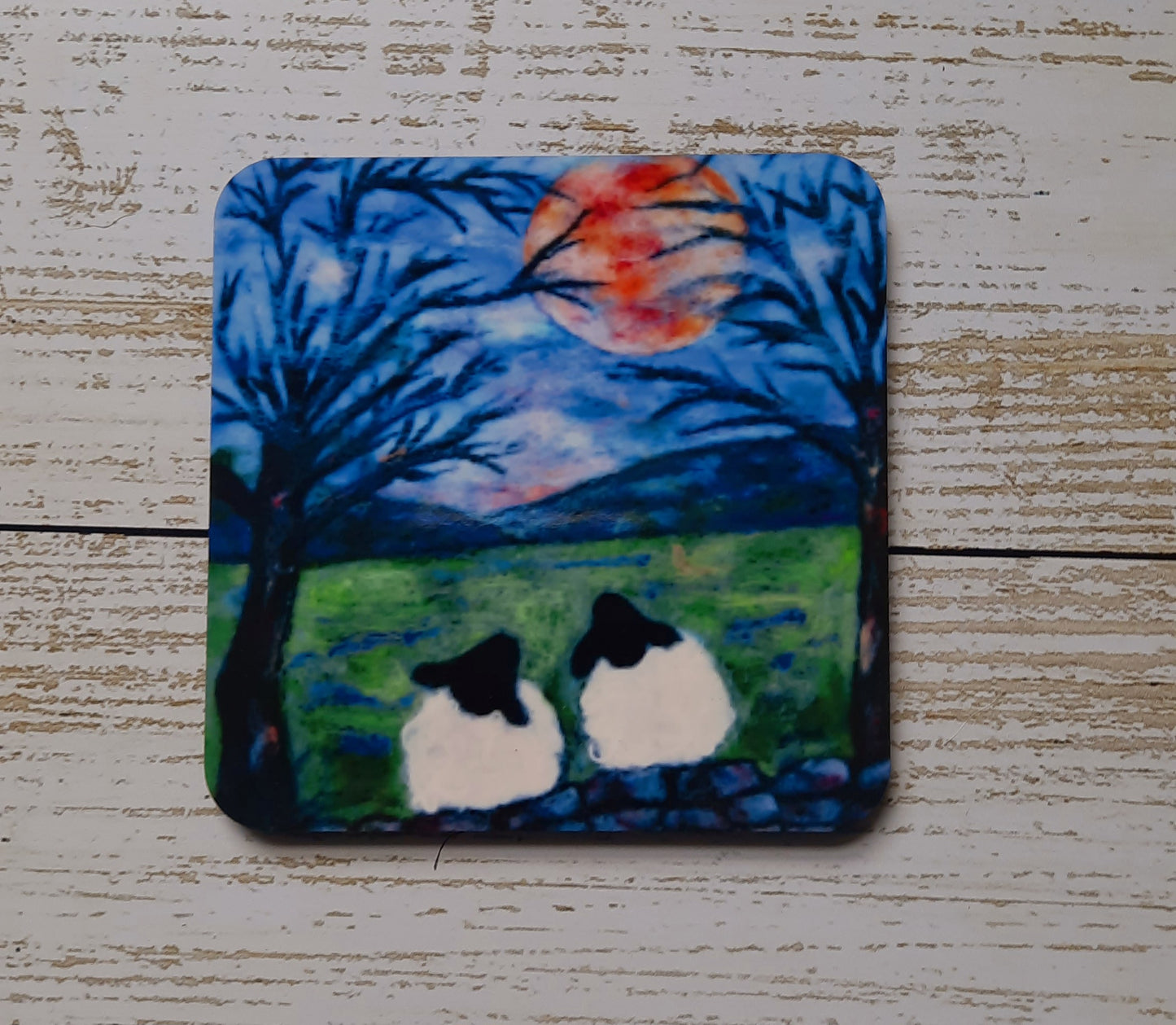 Moon gazing sheep coaster