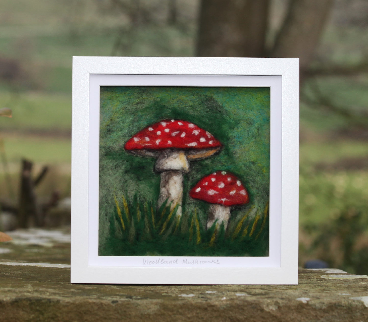 woodland mushrooms felt painting