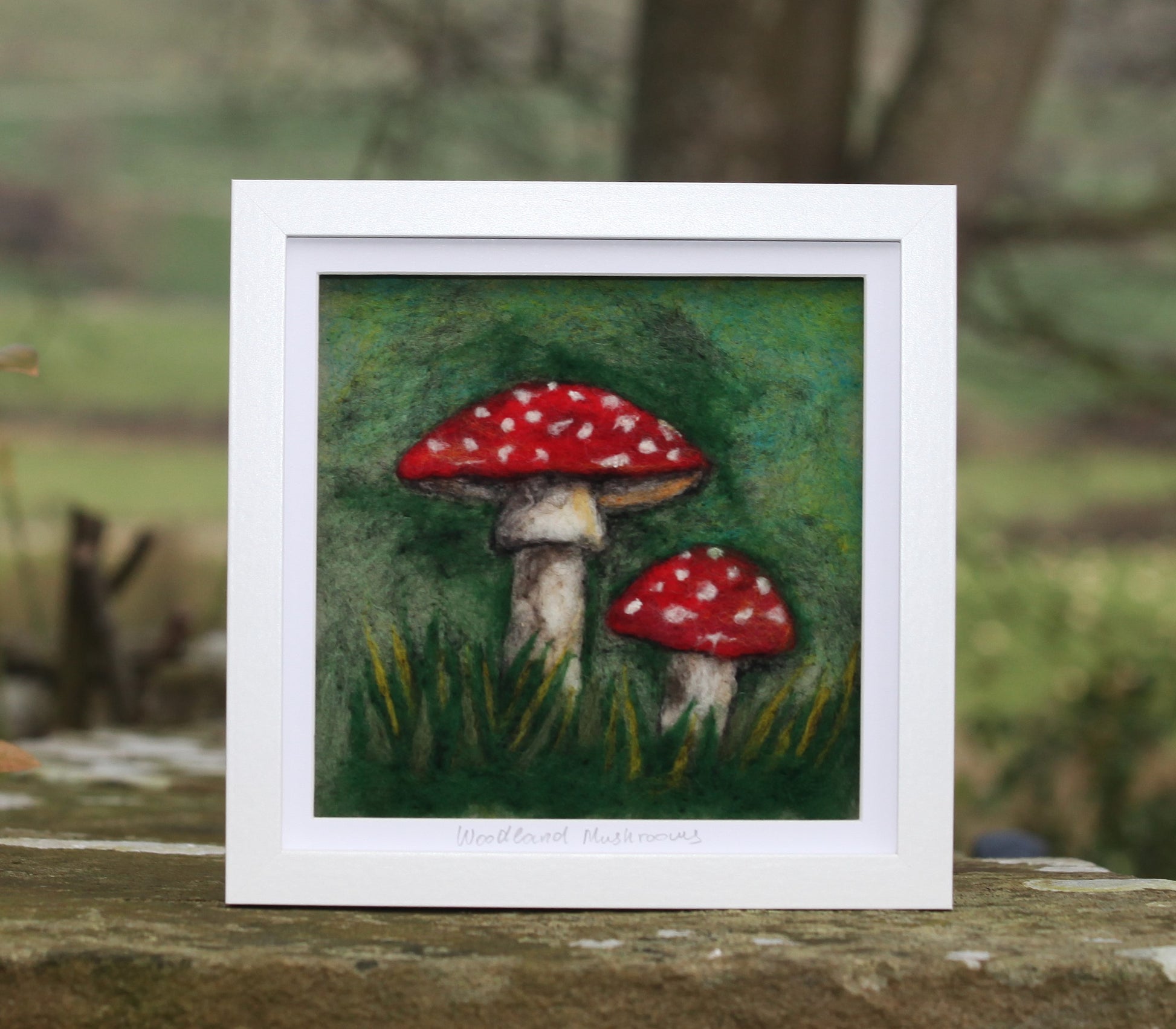 woodland mushrooms felt painting