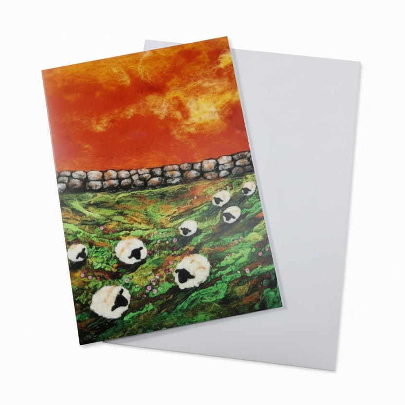 Painted card with sheep and landscape design